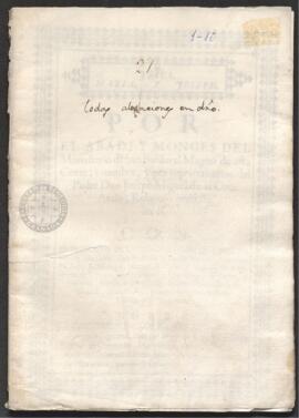 Pleito del monasterio de San Basilio el Magno de Madrid, con el prepósito de la congregación de San Felipe Neri. Sobre la sucesión de los bienes de María Antonia de Goyeneche
