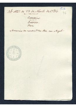 Real Orden de José de Gálvez al intendente de Caracas, Francisco Saavedra, informando de la continuación de la paz con argel