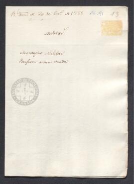 Real Orden de José de Gálvez al intendente de Caracas, Francisco de Saavedra, concediendo una pensión a la viuda de un militar