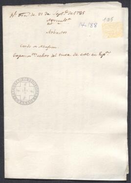 Real Orden de José de Gálvez al intendente de Caracas, Francisco de Saavedra, solicitando información sobre el cultivo de azafrán en Venezuela para utilizarlo como tinte dada su gran calidad.