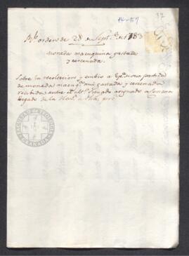 Real Orden de José de Gálvez al intendente de Caracas, Francisco de Saavedra, para que éste efectúe la recolección y recambio de una partida de moneda macuquina muy gastada, que fue recibida en el situado de Cumaná remitido desde La Habana