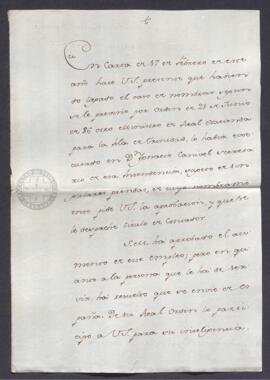 Real Orden de Antonio Valdés al intendente de Caracas, destituyendo a Ignacio Canivel como ministro de Real Hacienda de la isla Trinidad