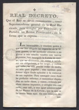 Real Decreto para el arreglo de las rentas provinciales