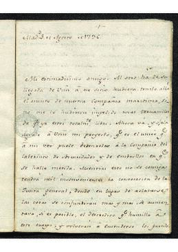 Carta de Francisco de Saavedra a Pedro Varela en la que se informa de los problemas acucian a la Real Compañía Marítima de Pesca