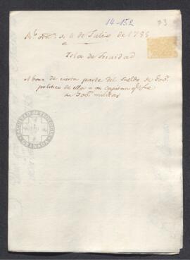 Real Orden de José de Gálvez al intendente de Caracas, Francisco de Saavedra, aprobando el abono de atrasos al gobernador interino de la isla Trinidad