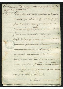 Dictamen del Consejo de Guerra para la reorganización de las milicias de Canarias