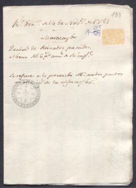 Real Orden de José de Gálvez al intendente de Caracas, Francisco de Saavedra, socorriendo a varios vecinos de Maracaibo que solicitan el abono del crédito que con ellos contrajo la Real Hacienda