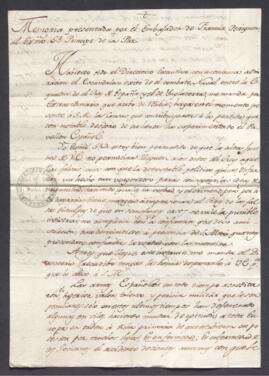 Memoria presentada por el embajador de Francia al Príncipe de la Paz sobre la derrota naval española frente a la escuadra inglesa
