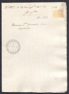 Real Orden de José de Gálvez al intendente de Caracas, Francisco de Saavedra, recomendando los méritos de un empleado