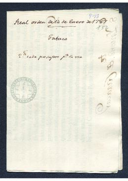 Real Orden de José de Gálvez al intendente de Caracas, Francisco Saavedra, señalando límites al tabaco que los viajeros con destino a Indias pueden embarcar para su uso