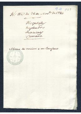 Real Orden de José de Gálvez al intendente de Caracas, Francisco Saavedra, autorización de una ración a un cirujano de la tropa veterana de Cumaná