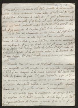 Oficio de Ramón del Mazo a Juan Ventura Morales, en el que se informa que no existe ninguna deuda de la Real Hacienda con los herederos de José de Gálvez