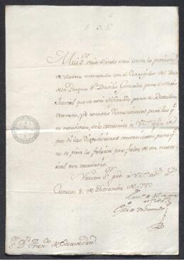 Oficio de José de Vidaondo a Francisco de Saavedra, advirtiéndole del corte de maderas hecho en el valle de Pascua