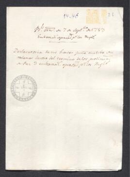 Real Orden de José de Gálvez al intendente de Caracas, Francisco de Saavedra, confirmando la imposibilidad de reclamar algunos navíos apresados por los británicos antes de expirar los preliminares del acuerdo de paz