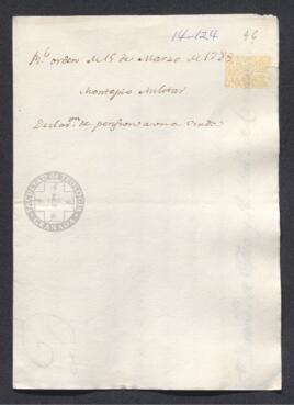 Real Orden de José de Gálvez al intendente de Caracas, Francisco de Saavedra, concediendo una pensión de viuda de militar