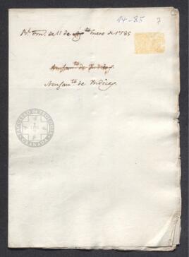 Real Orden de José de Gálvez al intendente de Caracas, Francisco de Saavedra, confirmando la recepción de la correspondencia que le ha remitido