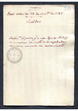 Real Orden de Antonio Valdés al intendente de Caracas, Francisco Saavedra, prohibiendo que los jefes de Indias puedan aumentar los sueldos a los empleados sin previa consulta